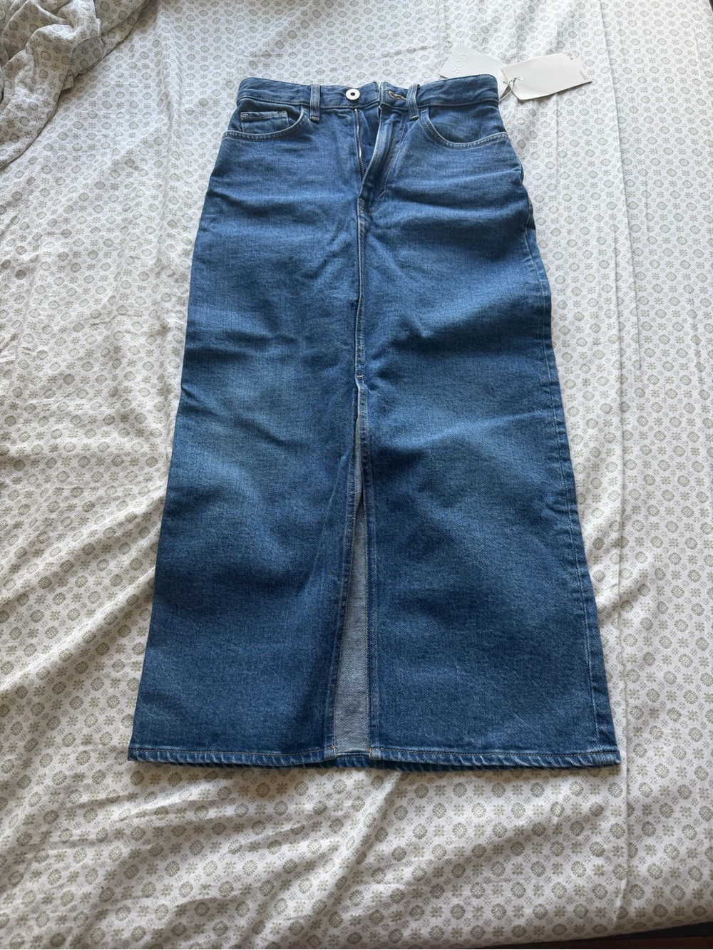COS High-Waist Blue Denim Maxi Skirt with Front Slit